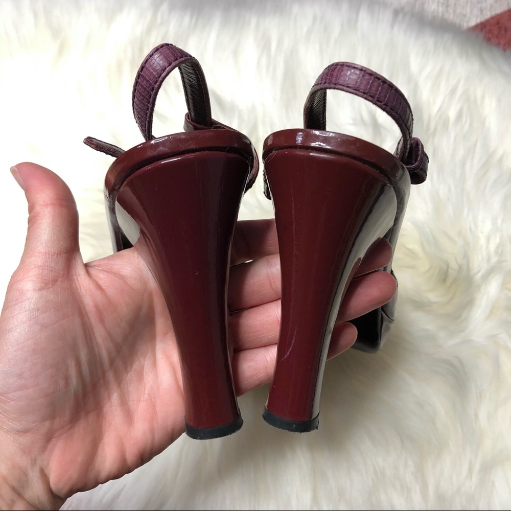 Burberry | Burgundy Sling Back Peep Toe Heels 39 - Picture 8 of 9